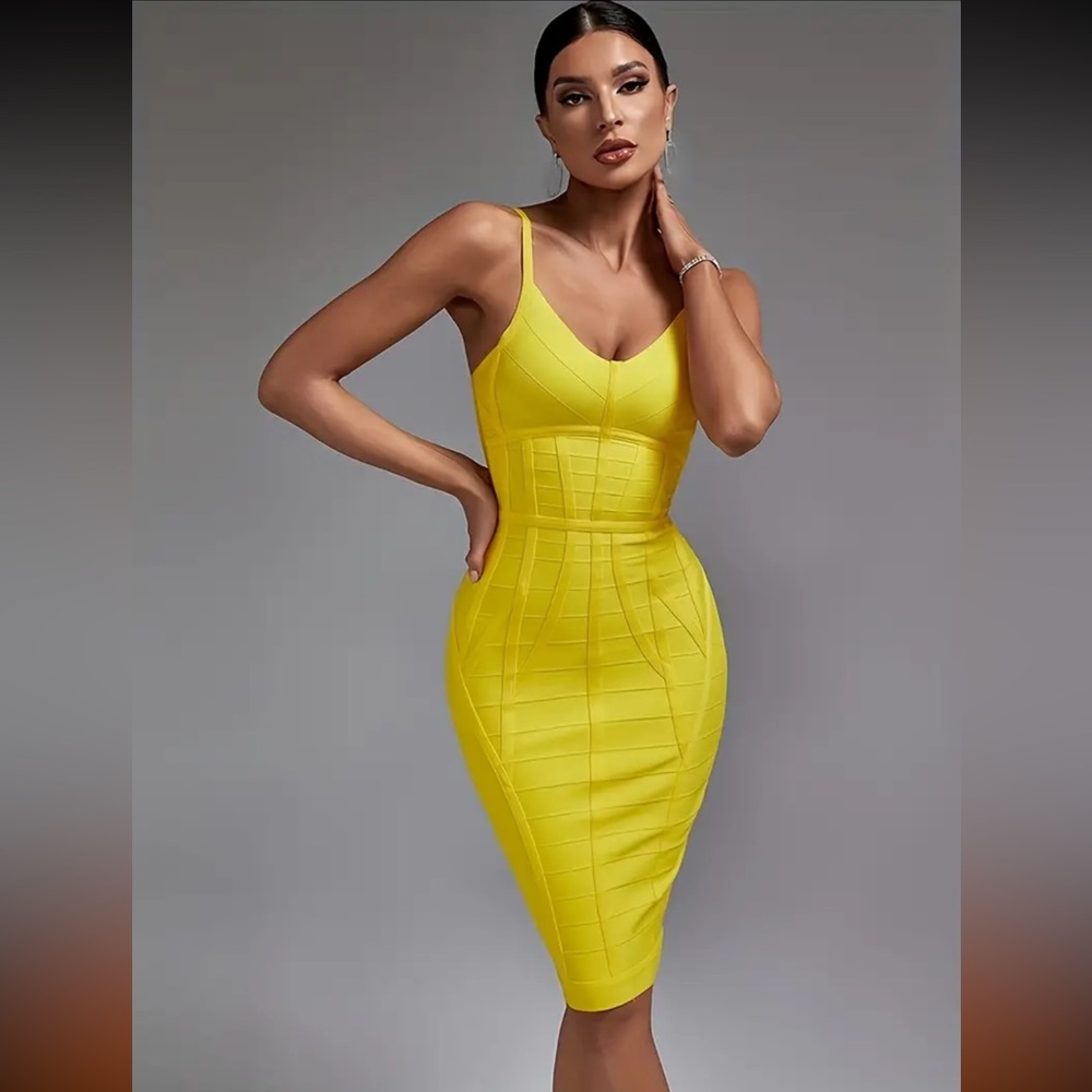 Elegant Yellow Bodycon Dress - Picture 8 of 10